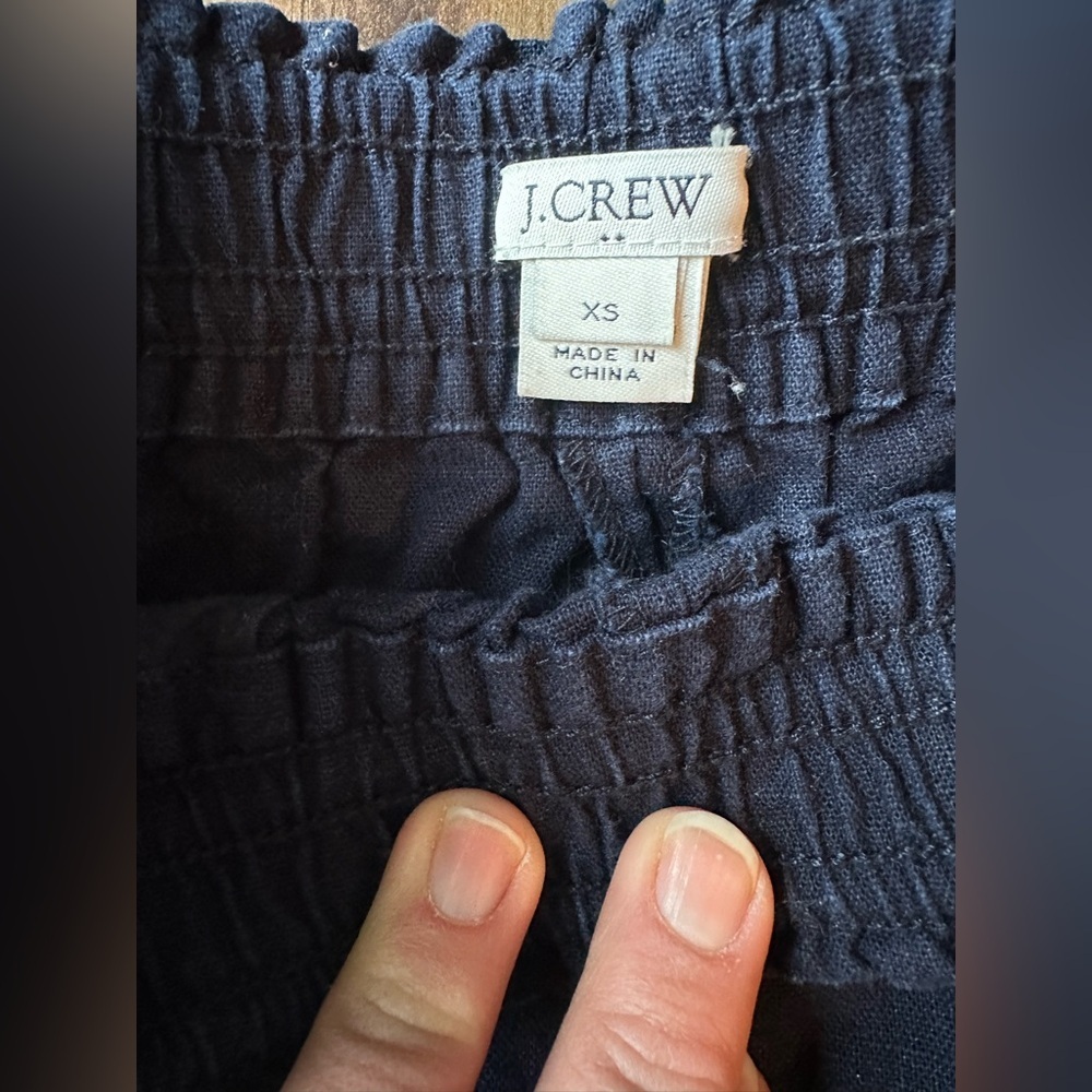 J.Crew Linen Drawstring Shorts XS Navy Elastic Waist Coastal Summer - Picture 3 of 5